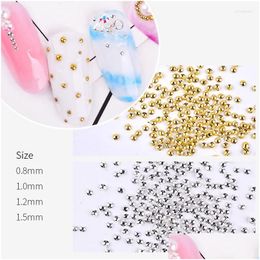 Nail Art Decorations 1000Pcs Tiny Steel Caviar Beads 0.8Mm 1Mm 1.2Mm 1.5M Mix Size 3D Design For Manicure Jewelry Gold Sier Diy Drop Dhyrd