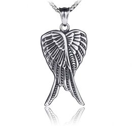 Pendant Necklaces Ancient Sier Angel Wing Pendant Necklaces Stainless Steel Feather Necklace For Women Men Fashion Fine Jewelry Drop D Dh0Zr