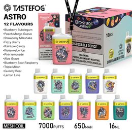 Original Tastefog Astro 7000 Puff Disposable Vape Pen 2% Mesh Coil Vapes Kit Shisha 16ml 650mAh 12 Flavours With Free Lanyard Wholesale