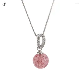 Pendant Necklaces Pink Strawberry Crystal Necklace Female Light Luxury Japanese-Korean Style Collarbone Accessory Clavicle Chain Simple