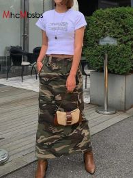 Skirt Women's Sexy Camouflage Print Pockets High Waist Maxi Skirts Female Safari Slim Fit Long Skirt 2023 Spring Fall New