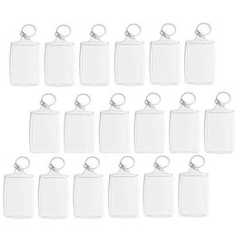 100pcs Po Keychain Rectangle Transparent Blank Acrylic Insert Po Picture Frame Keyring Key Holder Diy Split Ring H09152188