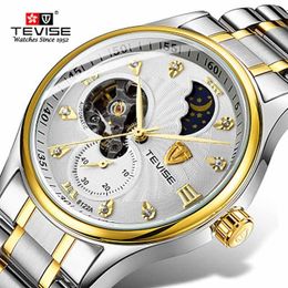 TEVISE Fashion Mens Watches Men Stainless steel Band Automatic Mechanical Wristwatch Relogio Masculino259S