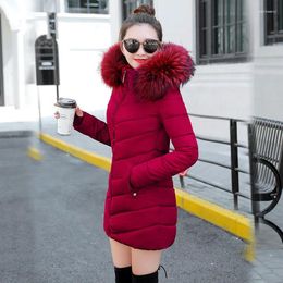 Women's Trench Coats Winter Jacket Women Park 2024 Female Long Coat Wine Red Fur Collar Warm Down