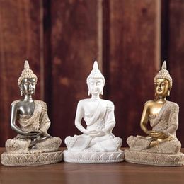 Sandstone Sitting Buddha Statue Vintage Buddha Sculpture Miniature Figurines Home Decoration Living Room Fengshui Budha to Budha 240223