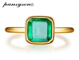 PANSYSEN 18K Gold Colour Emerald Rings for Women Vintage Real Silver 925 Ring Mens Jewellery Brand Anniversary Party Gift whole 21266644