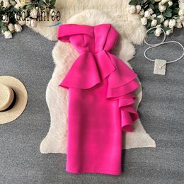 Casual Dresses Fashion Elegant Luxury Party For Women 2024 Year Strapless Sexy Bodycon White Midi Dress Ruffled Chic Formal