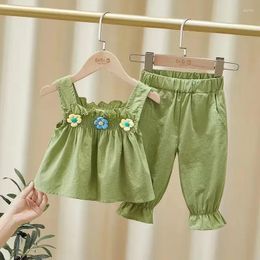 Clothing Sets In Summer The Baby Girl's Thin Flower Sling Suit Is Small And Fresh Leisure Colorful.