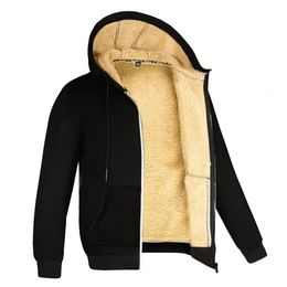 Winter Lambswool Zipper Hoodies Thicken Warm Jackets Long Sleeve Sweatshirts Casual Sports Fleece Black Coats Hooded Men Coat To 240228