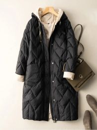 Coats SEDUTMO Long Winter Duck Down Jacket Women Quilted Warm Oversize Thick Hooded Coat Fashion Casual Patchwork For Autumn ED1799