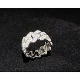 Gems Lady S925 Sterling Silver Cuban Chain Ring for Women Men Luxury Style 11mm d Colour Moissanite Couple Anniversary Gift