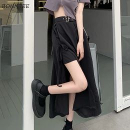 skirt Harajuku Skirts Women Asymmetrical Summer Korean Style Sashes Midcalf Empire Streetwear Fashion Female Cool Solid Cozy Baggy