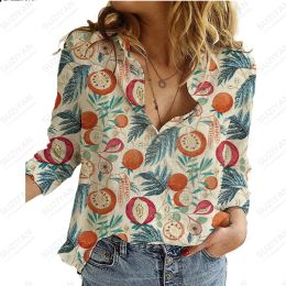 Shirt New Summer Flower Fish 3D Printed Women's Long Sleeve Shirt Casual Elegant Button Cardigan Street Style Chiffon Shirt Breathable