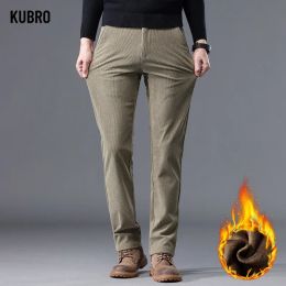 Pants KUBRO Men's Winter Straight Smart Casual Pants Soft Cotton Fleece Thickened Warm Trousers Korean Style Fashion Office Clothing