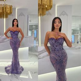 Sweetheart Mermaid Glitter Prom Dress Sexy Sleevelesss Beading Crystal Formal Evening Gowns Robe De Soiree 0425