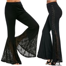 Capris Gothic Punk Lace Flare Pants Lace Up Slim Fashion Bandage Side Bellbottoms For Women Black Loose Summer Thin Trousers Long Pants