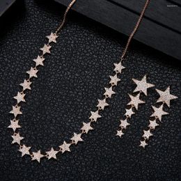 Necklace Earrings Set Exquisite Star Micro Paved Cubic Zirconia Adjust Earring For Bridal Luxury Jewelry Women N0425