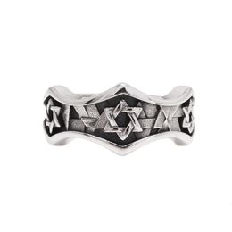 S925 Sterling Silver Retro Star of David Ring Punk Hip Hop Adjustable US 6-11 Hexagram Ring Motorcycle Amulet Jewellery 240220