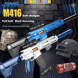 Gun Toys New M416 Shell Throwing Soft Bullet Gun Toy Rifle Airsoft Pistol Ejecting Gun Children Blaster Shoot Outdoor Game Boys YQ240307