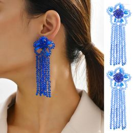 Dangle Earrings Acrylic Flower Tassel Beaded Decor Charm Long Hanging For Women Trendy Luxury Design Elegant Holiday Pendant Jewelry