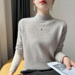 Women's Sweaters 2024 Autumn And Winter Cashmere Sweater Half Turtleneck Open-Fork Fashion Knitted Bottom Shirt Top