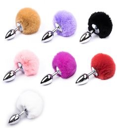 Small Size Stainless Steel Rabbit Tail Anal Plug 7 Color Butt Plug Sex Toys For Woman Men Erotic Sex Products5322033