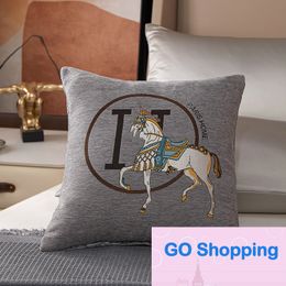 Luxury Horse Chenille Pillow Case Home Sofa Cushion Bedside Soft Bag Lumbar Support Pillows Office Nap