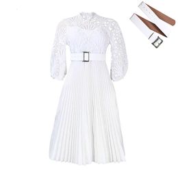 Designer women's clothing dress summer large lace hook flower sexy hollow out Pleated Dress women clothes fashions woman dresses models white maxi dresses S7MK