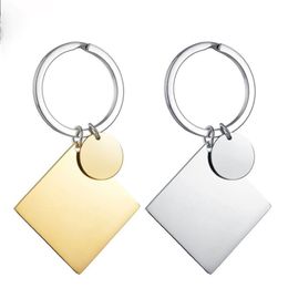 100% Stainless Steel Square Pendant Keychain Blank Army Ketting For Engraving Mirror Polished Car keyring Whole 10PCS 2104092203