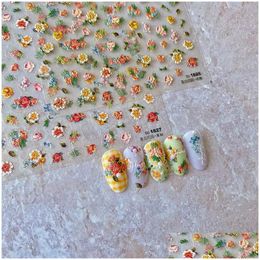 Stickers & Decals Stickers Decals 10 Pieces/Batch Retro Garden Flower Nail Art With Irregar Colour Pattern Design Decorative Diy Foil C Dhivl