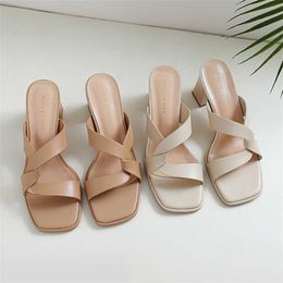 Stylish High Heel Women Sandals Women's Thick Heels Summer New Cross Strap Slippers Fashion Simple Versatile Shoes 240228