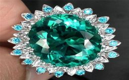 Wedding Rings WYJZY Inlaid Green Zircon Flower Luxury Ring Bride Engagement Jewellery Exquisite Temperament Super Large For Women7646660