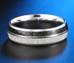 Wedding Rings Unisex Inlaid Foil Carbon Fibre Wood Chip Leather Ring Inlay And Bevelled Edges For Men Women4323677