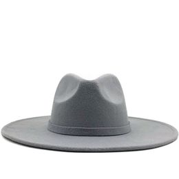 Wide Brim Hats Fedora Hat For Women Solid Colour Wool Felt Men Autumn Winter Panama Gamble Grey Jazz Cap217S