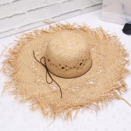 Large Brimmed Raffia Straw Hat Women Summer Sandals Beach Hats All-match Sunscreen Wide Brim266d
