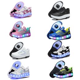 Children's violent walking shoes, boys and girls, adult explosive walking shoes, double wheeled flying shoes, lace shoes, and wheeled shoes, roller skates blue 39