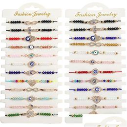 Charm Bracelets 12Pcs/Set New Blue Evil Eye Bracelets For Women Crystal Tree Hand Cross Heart Turtle Charm Beads Rope String Chain Ad Dha0B