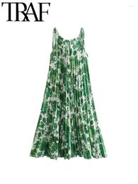 Casual Dresses 2024 Summer Holiday Beach Women Laced Up Slip Dress Sleeveless Backless High Waisted Female Midi Long Printed Y2K