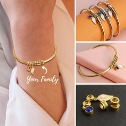 Personalize Women Bracelet Custom Name Bracelet with Birthstone Leaf Charm Gold Stainless Steel Bracelet Bangles for Women Gift 240301