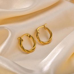 Hoop Earrings Twists For Women Gold-color Round Stainless Steel Waterproof Jewellery Female Anti-allergy Accessories Girls Gift