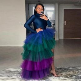 Dresses Multi Color High Low Tulle Skirts High Street Custom Made Long Tiered Tutu Skirt Women to Party Female Maxi Prom Skirt Candy