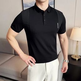Solid color mens short sleeved polo shirt business casual summer top 2024 high-quality new product mens short sleeved T-shirt 240307