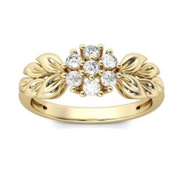 Wedding Rings Silver Colour Ring Gold Flower Leaves Crystal Engagement Tail For Gift Women CZ Party Jewelry7851760