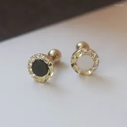 Stud Earrings Luxury Round White Shell Black Agate Zircon 925 Sterling Silver Screw For Women High Quality Fine Jewelry YEA604