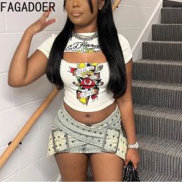 Skirt FAGADOER Fashion Belt Hot Girl Denim Skirts Women Low Waisted Slim Mini Skirt Sexy Female Vintage Cowboy Elasticity Bottoms 2024