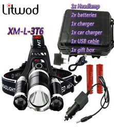 Litwod 3T6 headlamp 3x XML T6 LED Headlight 9000 Lumen Head Lamp Flashlight Torch Lanterna led Headlamp 90 degree night7660817