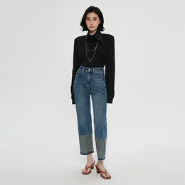 Damen Jeans 2024 Frühling Patchwork Frauen Hohe Taille Schlank Stretch Hosen Nähen Mode Trend Casual Minimalismus Vielseitige Hosen