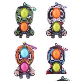 Decompression Toy Halloween Pioneer Bubbles Plastic Toys Finger Push Per Key Chain Childrens Anti Board Sile Keyring Pandent Drop De Dhoke