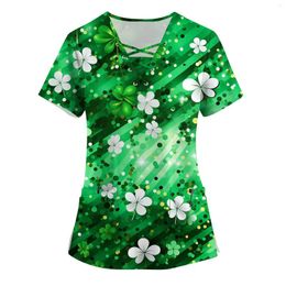 Women's Polos Korean Clothes Elegant St. Patrick'S Day Printed Women Blouses Casual V-Neck Short Sleeves Shirts Y2k Camisetas