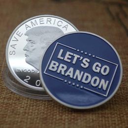 FJB Let039s Go Brandon Coin 2024 Donald Trump President SAVE AMERICA AGAIN IN GOD WE TRUST Coins Silver Blue Plated Commemorati5010779